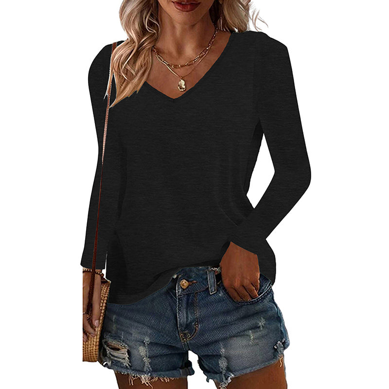 Womens Long Sleeve Shirts Fall Tops Basic Tshirts Loose Fit V Neck 3 Packs