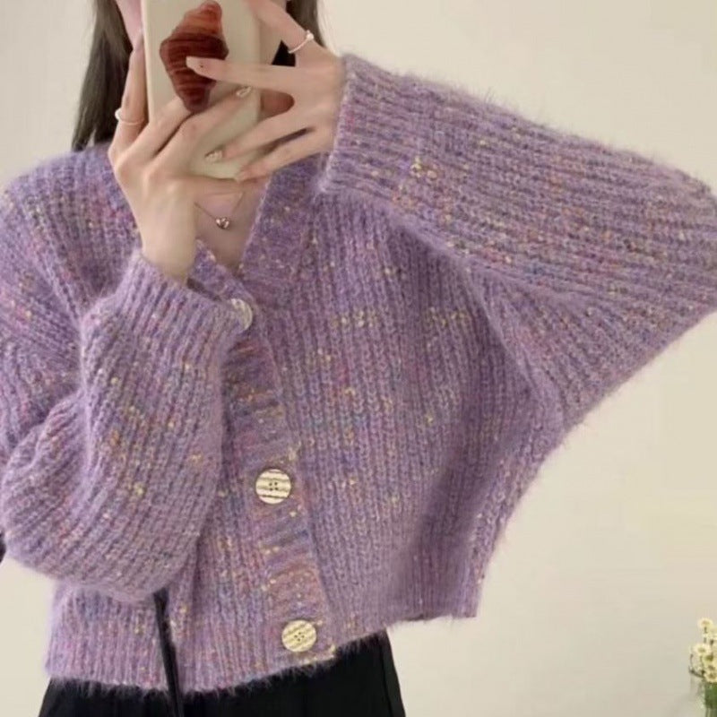 Vintage Colored Dot Short Loose Knitted Cardigan Sweater