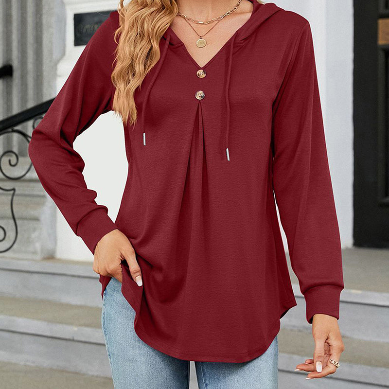 Women's Long Sleeve Hooded Tunic Tops Button Swing Pullover Hoodie Sweatshirts