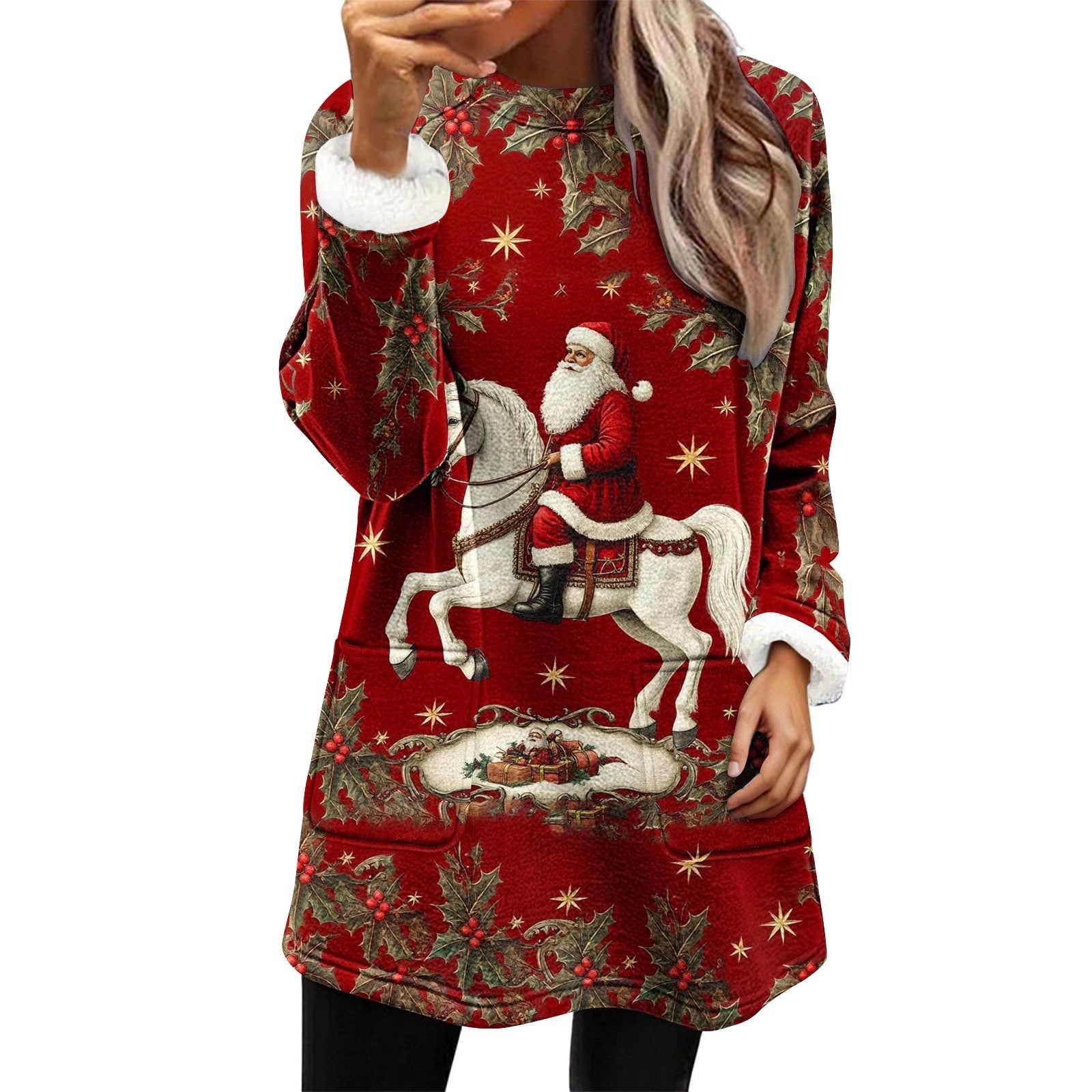 Snowman Digital Printing Casual Wide-sleeved Velvet Loose Sweater