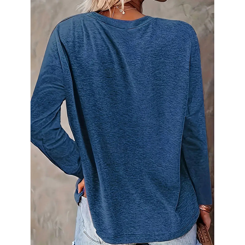 Women's Dragonfly Print Crew Neck T-Shirt, Casual Long Sleeve Top For Spring & Fall