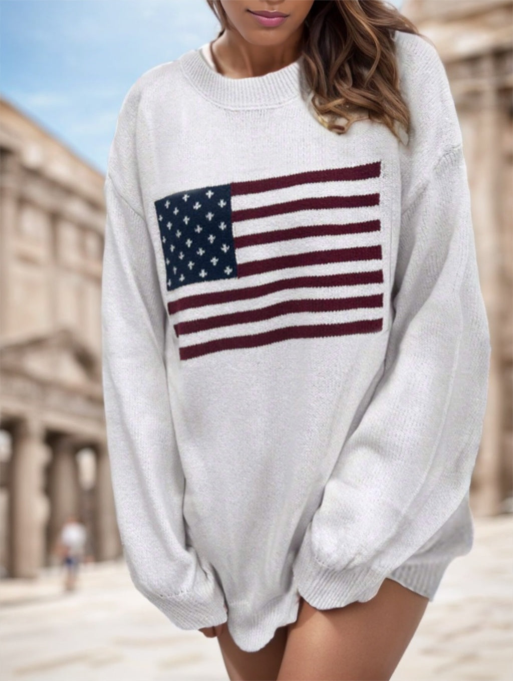 Usa Flag Design Drop Shoulder Sweater,Long Sleeve Tops