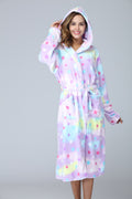 RONGTAI Womens Long Robes Plush Fleece Nightgown Thick Hooded Bathrobe With Pockets Fluffy Sleepwear For Men