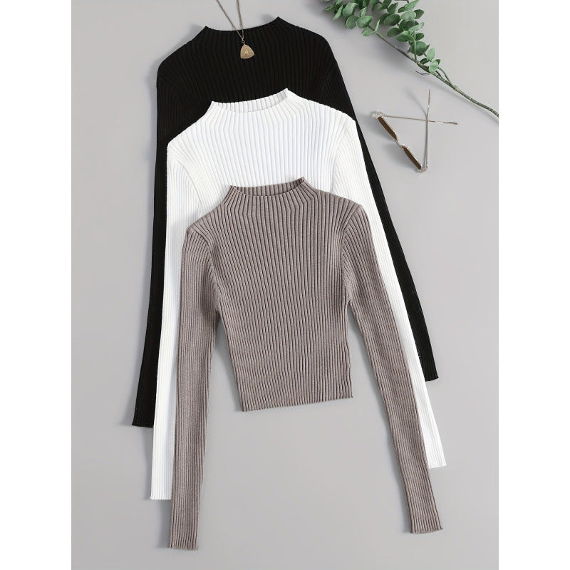 Layer 3pcs Set Stand Collar Ribbed Base Layer