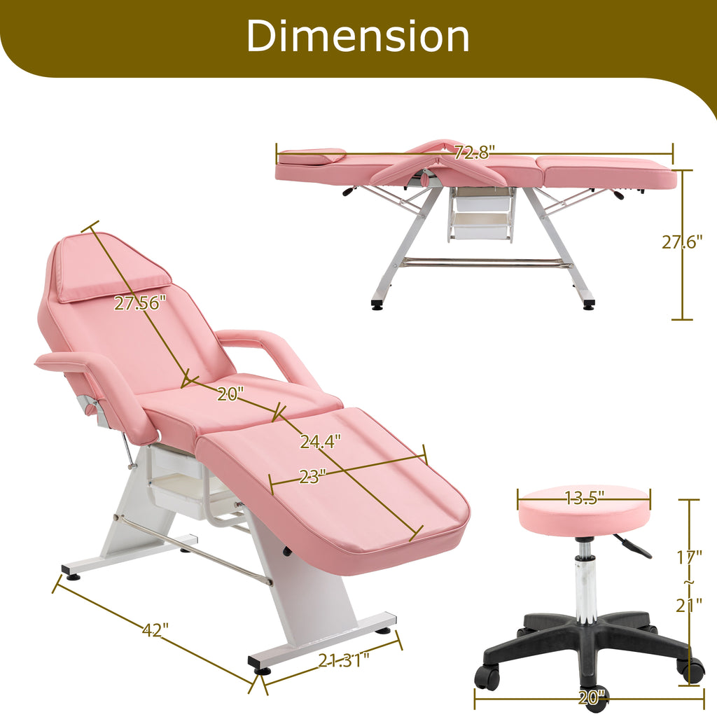 Massage Salon Tattoo Chair With Two Trays Esthetician Bed With Hydraulic Stool,Multi-Purpose 3-Section Facial Bed Table, Adjustable Beauty Barber Spa Beauty Equipment