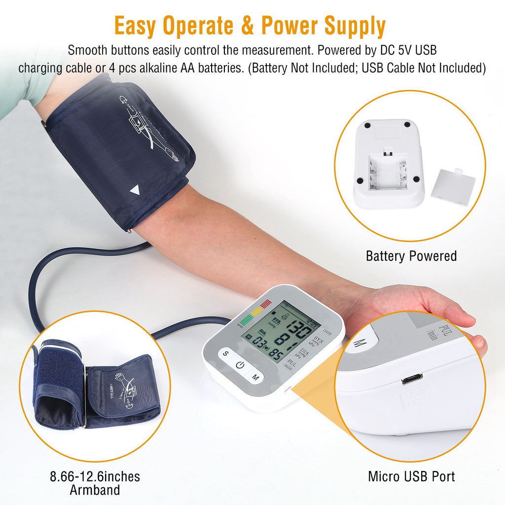 1Pc Digital Arm Blood Pressure Monitor LCD Digital Heart Beat BP Gauge Health Test With Voice