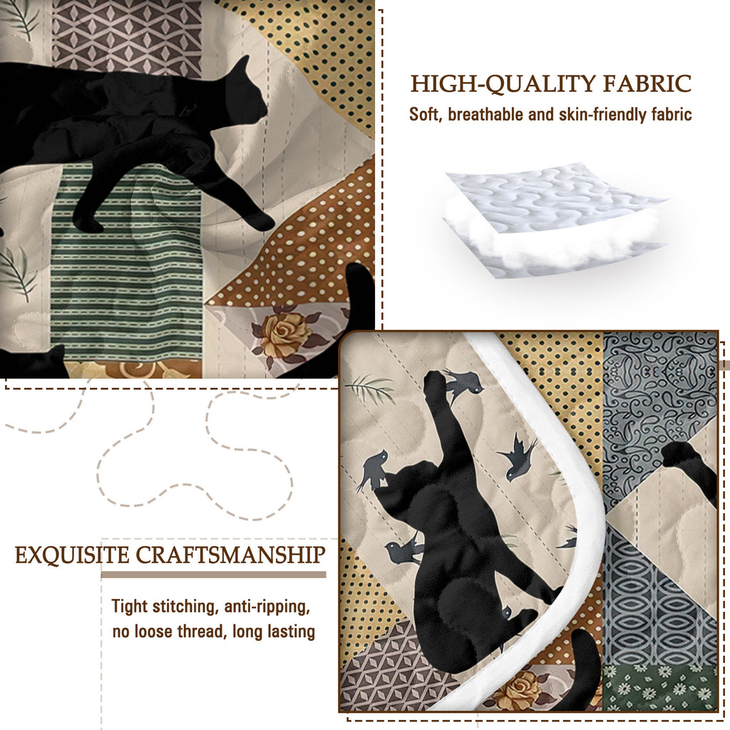 3pcs Of Black Cat Multi Posture Pattern Blanket Set All Season Bedding, 2 Pillowcases For Children, Teenagers, And Adults, Suitable For Bedrooms