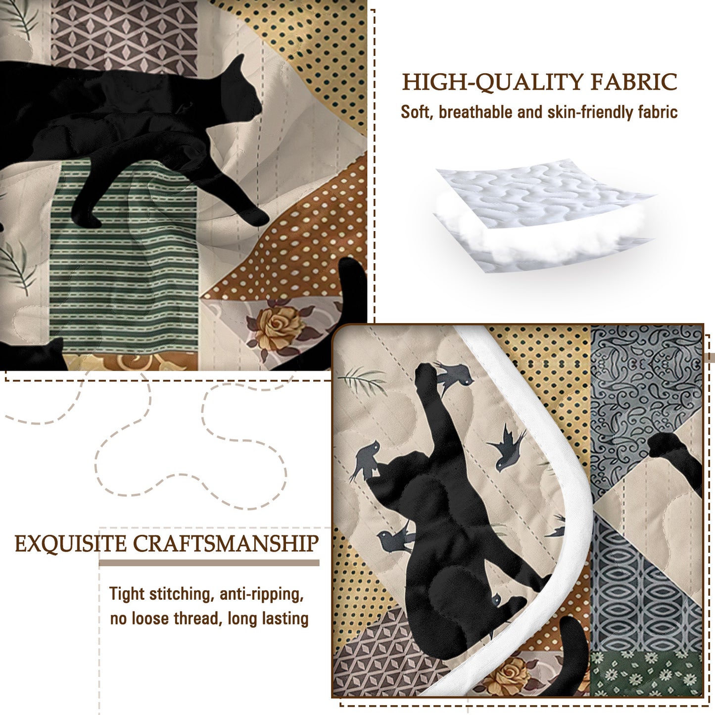 3pcs Of Black Cat Multi Posture Pattern Blanket Set All Season Bedding, 2 Pillowcases For Children, Teenagers, And Adults, Suitable For Bedrooms