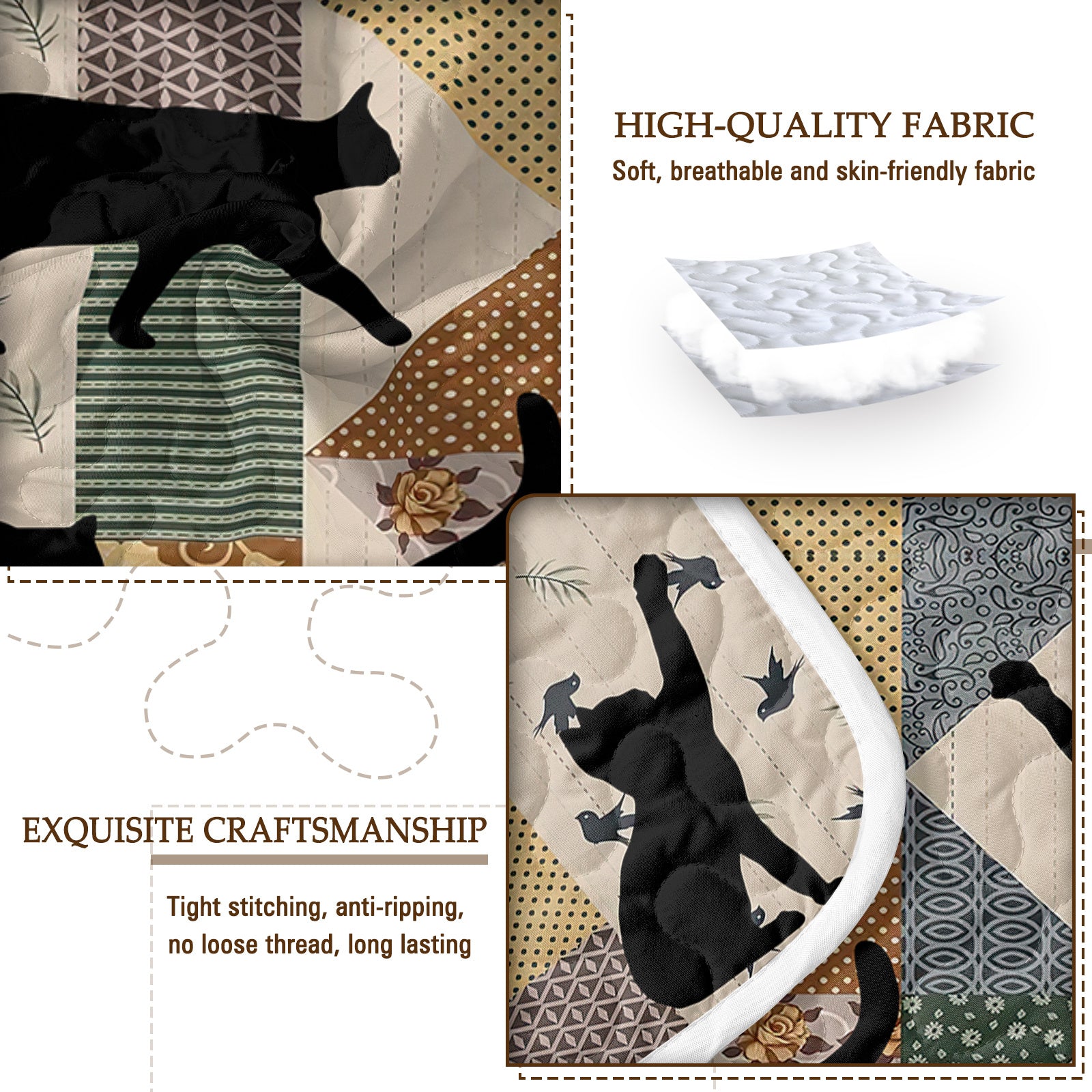 3pcs Of Black Cat Multi Posture Pattern Blanket Set All Season Bedding, 2 Pillowcases For Children, Teenagers, And Adults, Suitable For Bedrooms