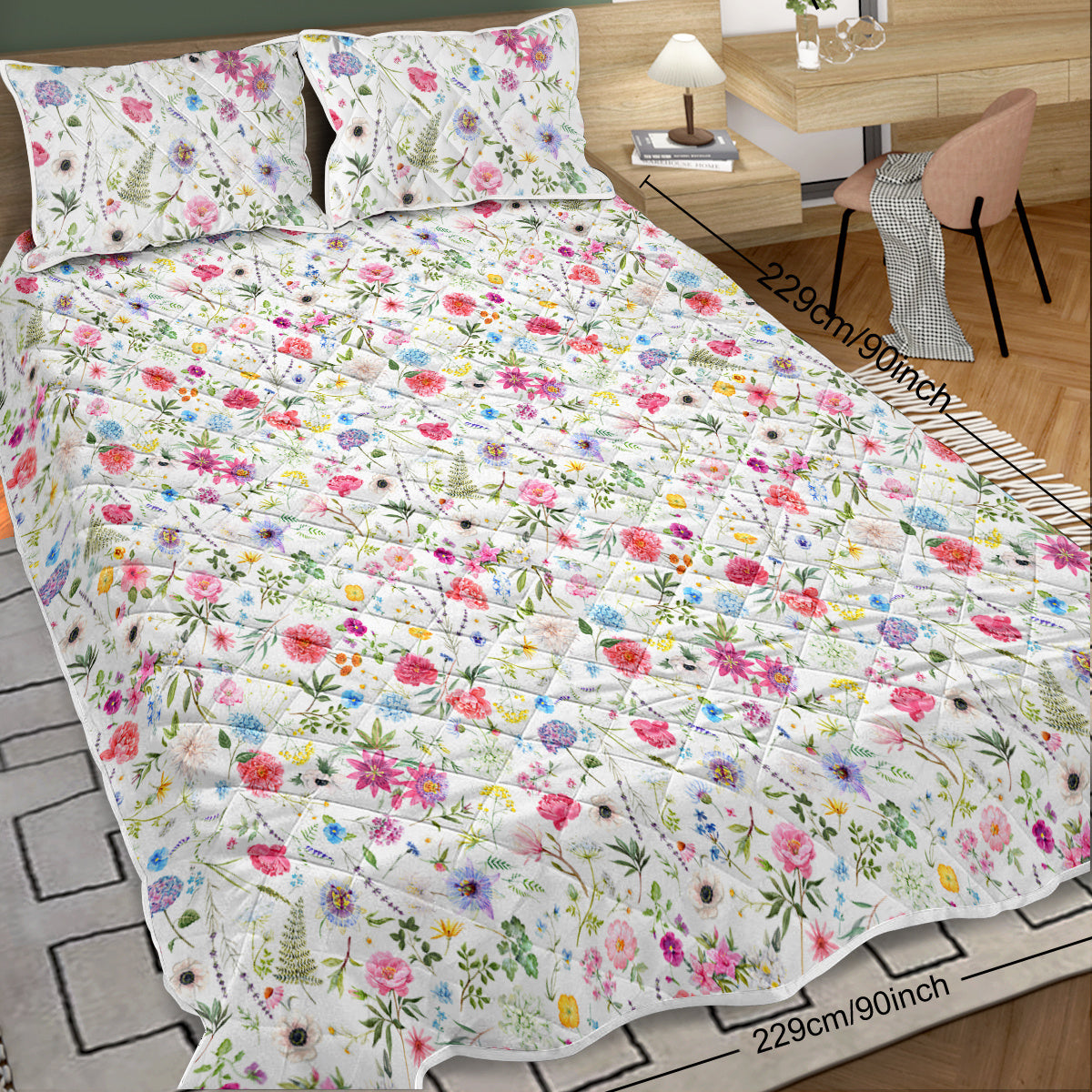 Red Floral Quilt 3 Pieces Microfiber Quilt Sets Lightweight Bedspreads Botanical Coverlets Quilt Bedding Set All Season Quilts Twin Full Queen King Size