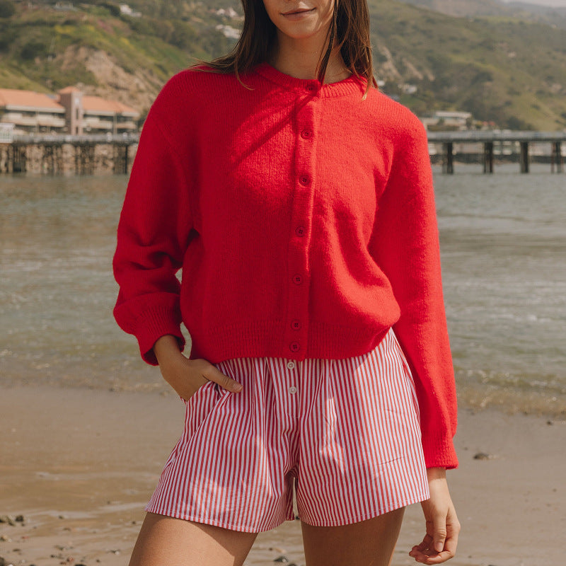 Button Versatile Knitted Cardigan Coat For Women