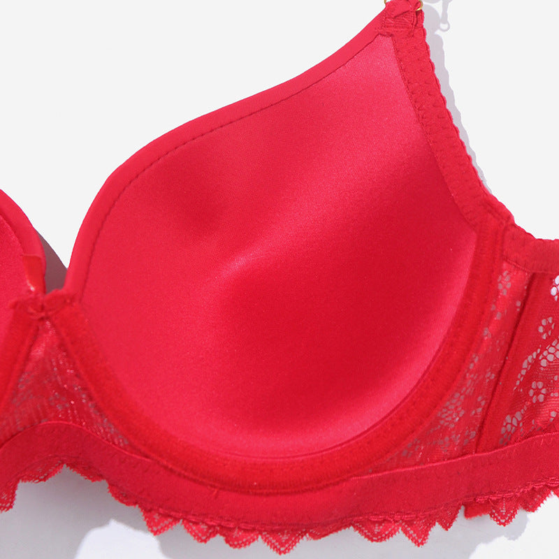 Women's French-style Lace Push Up Chain Flash Diamond Shoulder Strap Bra