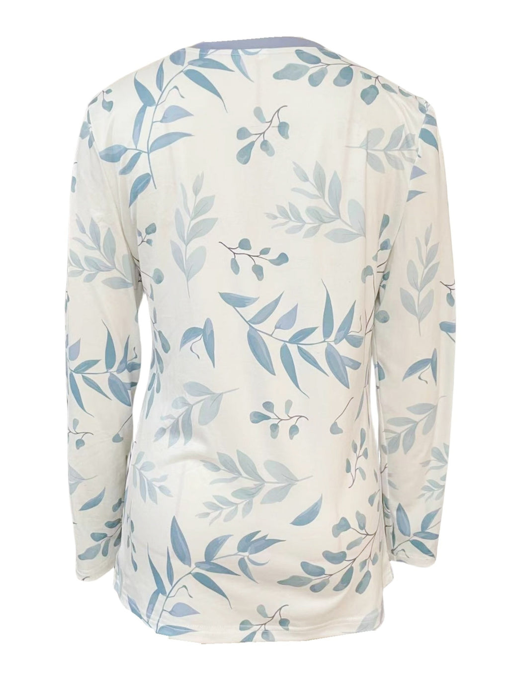 Spring And Autumn New Style Buttoned Leaf Printed Casual Long Sleeve T-Shirt