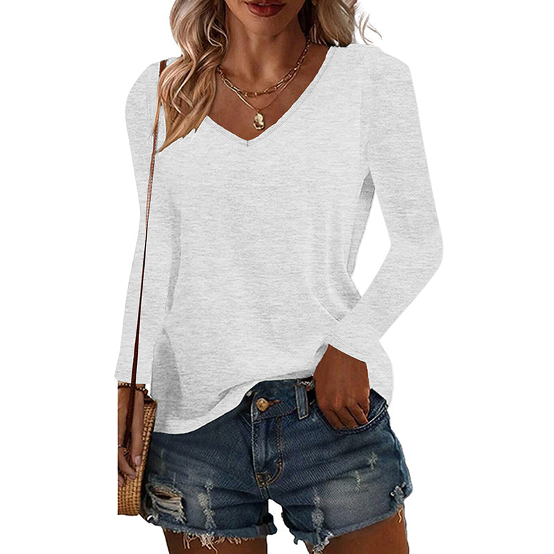 Womens Long Sleeve Shirts Fall Tops Basic Tshirts Loose Fit V Neck 3 Packs