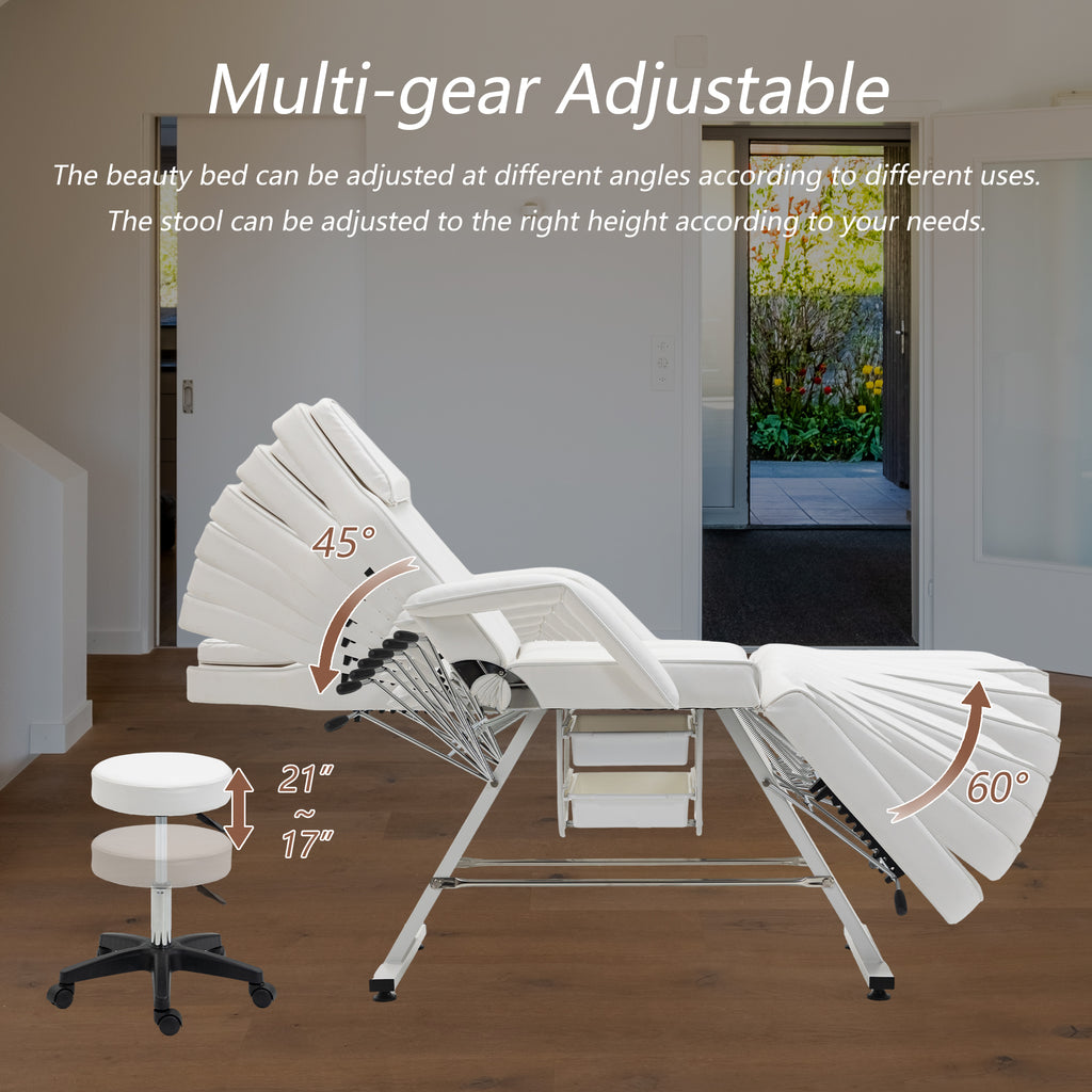 Massage Salon Tattoo Chair With Two Trays Esthetician Bed With Hydraulic Stool,Multi-Purpose 3-Section Facial Bed Table, Adjustable Beauty Barber Spa Beauty Equipment