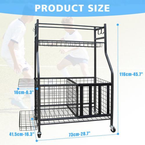Garage Sports Equipment Storage Rack With Large Capacity, Wheeled, Rolling, Indoor And Outdoor Universal Ball Storage Rack