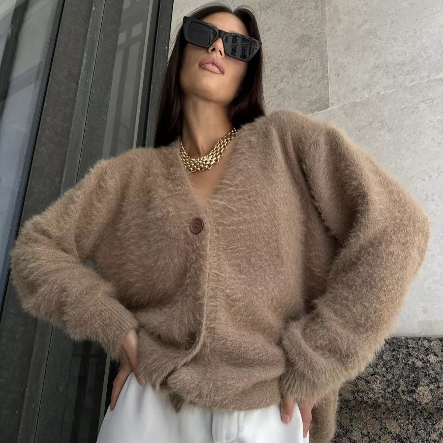 European And American New Loose V-neck Casual Sweater Women