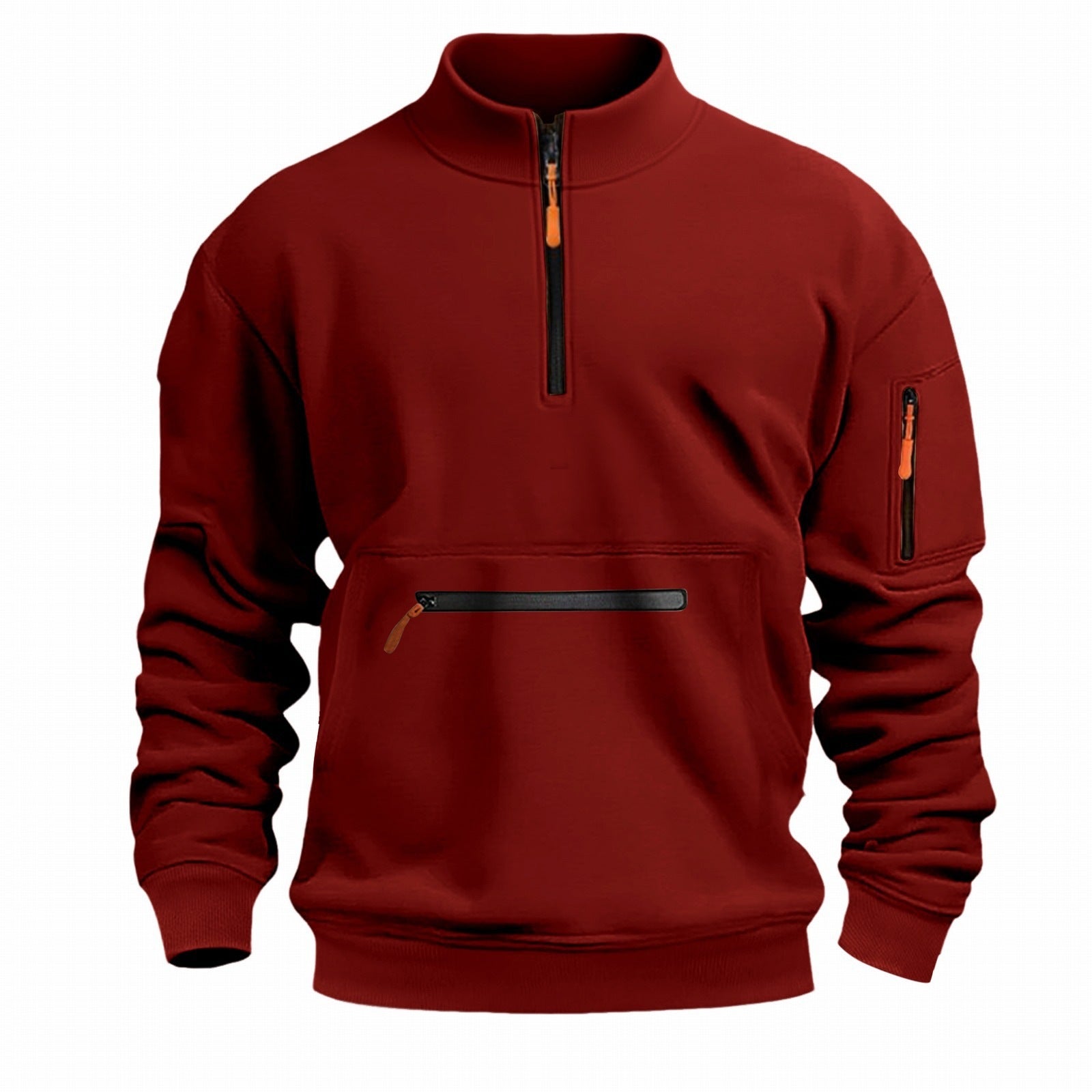 Men's Stand Collar Zipper Sweater Casual Fleece Sweater