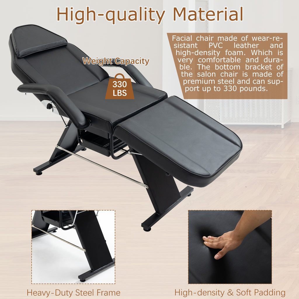 Massage Salon Tattoo Chair With Two Trays Esthetician Bed With Hydraulic Stool,Multi-Purpose 3-Section Facial Bed Table, Adjustable Beauty Barber Spa Beauty Equipment