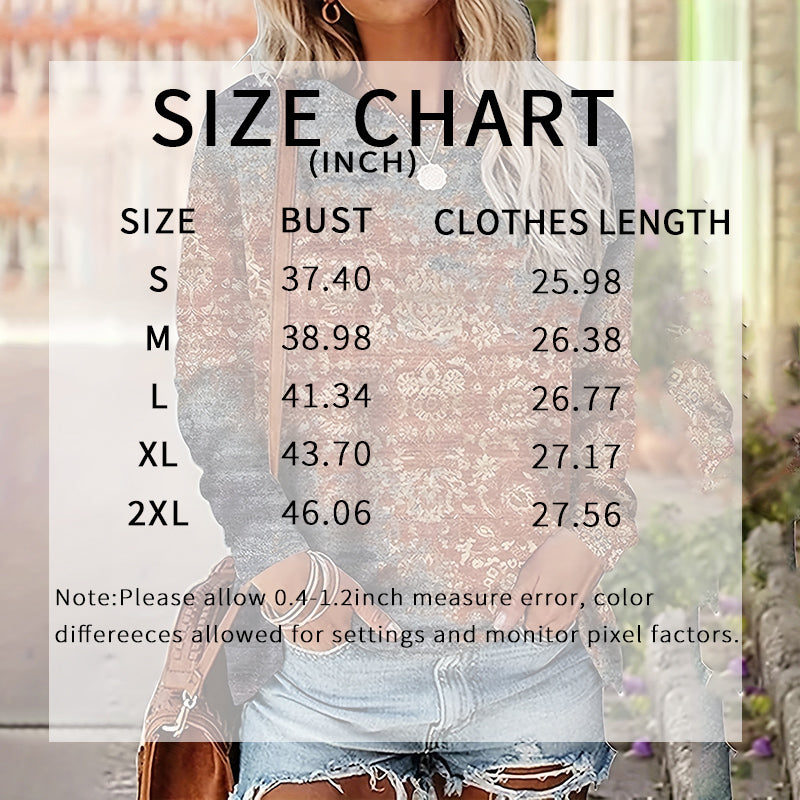 Women's Fashion Allover Print Long Sleeve T-Shirt, Soft Crew Neck Casual Tee