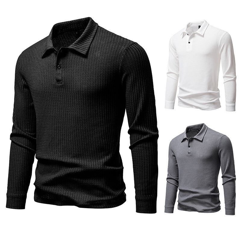 New Men's Walf Checks Fabric Long Sleeve Lapel T-shirt