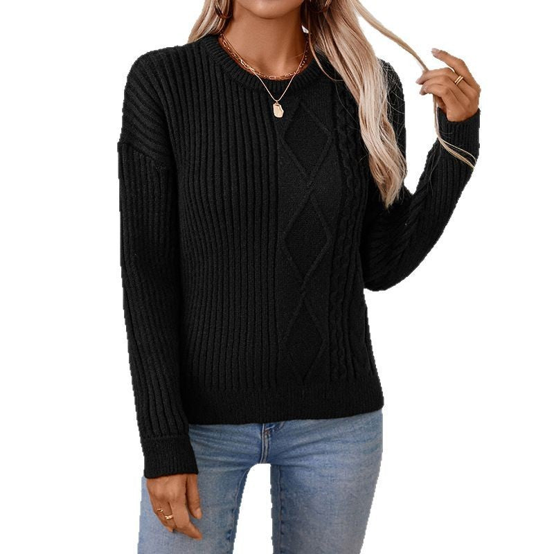 Loose Pullover Retro Solid Color Sweater For Women