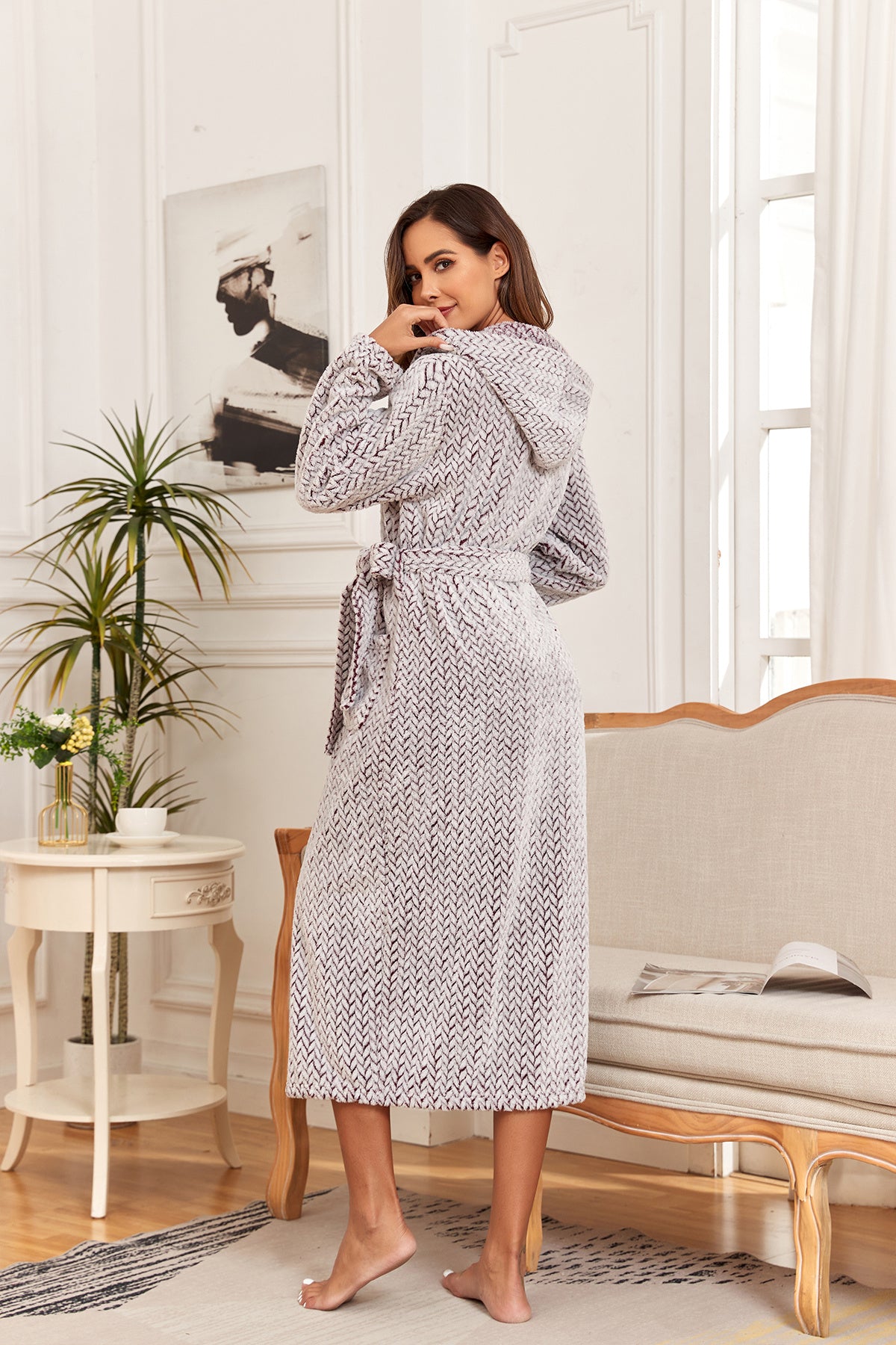RONGTAI Ladies Long Fleece Bathrobe
