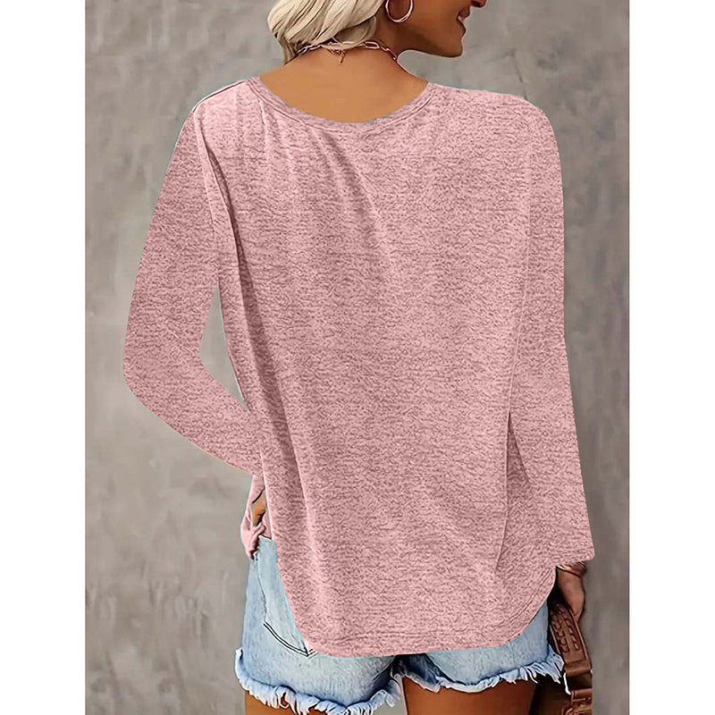 Womens Long Sleeve Shirts Fall Tops Basic Tshirts Loose Fit V Neck 3 Packs