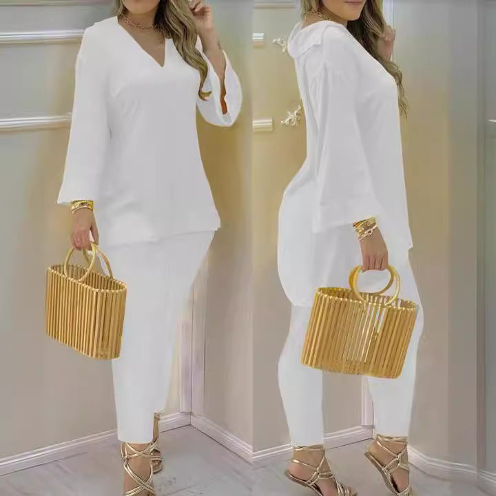 Bell Sleeve Top And Trousers Fashion Suit Women