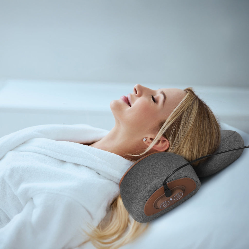 1 Set 3 In 1 Neck Massager Pillow With Vibration Heating Airbag Stretching Memory Foam Fillings Ergonomic Massager With Portable Storage Bag Eye Mask