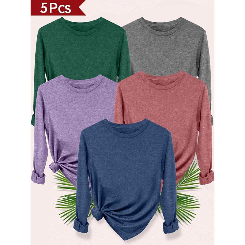 Womens 5 Packs Long Sleeve Crew Neck Shirts Fall Tops Clothes Outfits 2025 Basic Tee