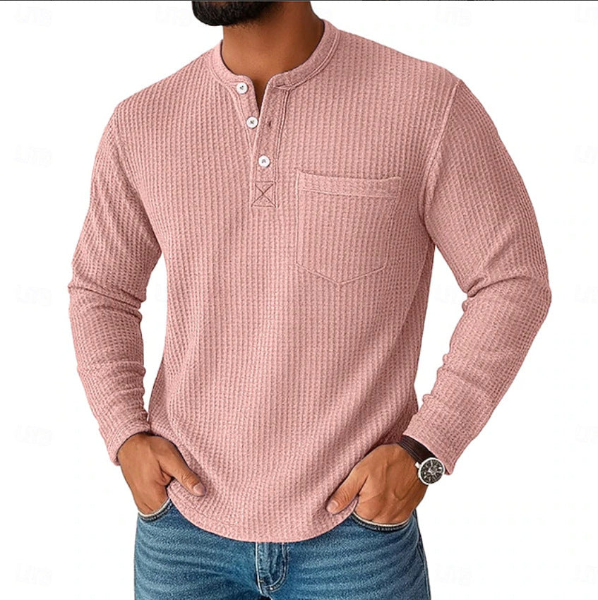Long Sleeve Henley Shirt Long Sleeve Collar Button Men's Casual Jacket