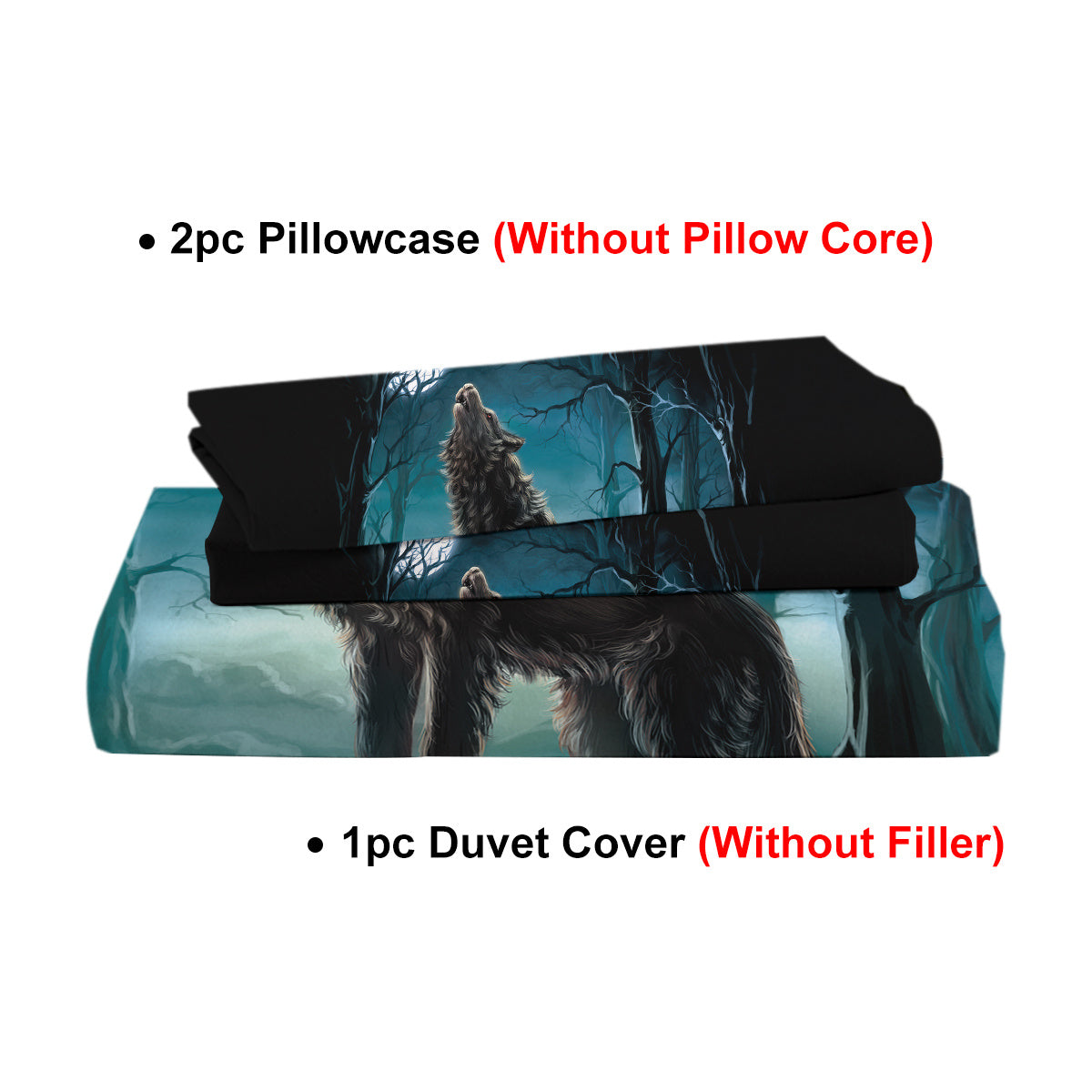 Moon Wolf Bedding Green Watercolor Forest Wolf Landscape Duvet Cover Sets 3 Pieces Wild Animal Bedding Set Twin Full Queen King Size