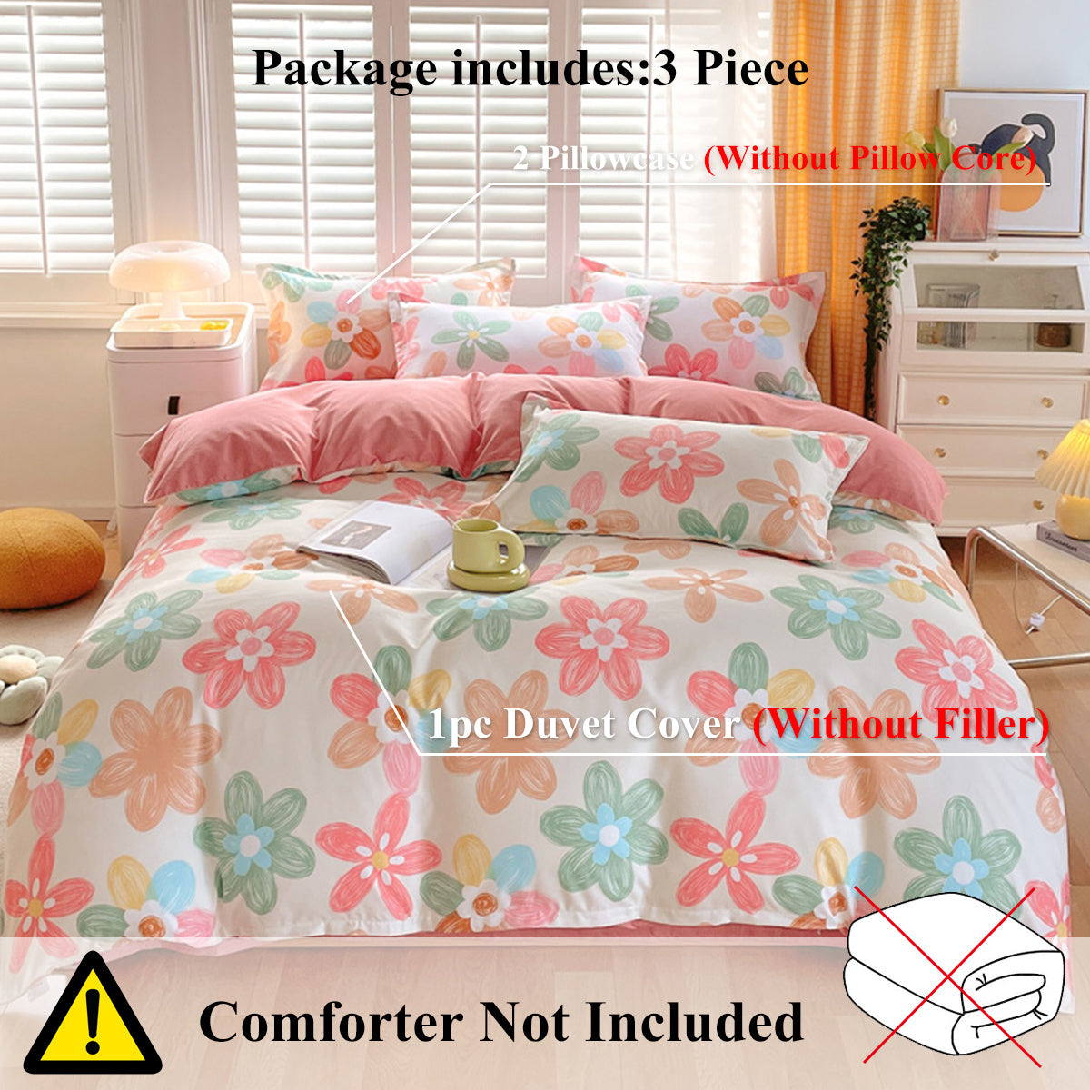 3 Piece Spring Floral Duvet Cover Set For Women Adults Home Bedroom Flowers Bedding Set With 2 Pillowcases Twin Full Queen King Size