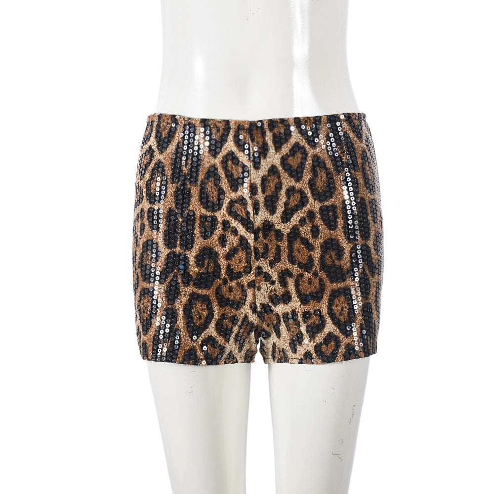 Leopard Print Elastic Waist Casual Shorts