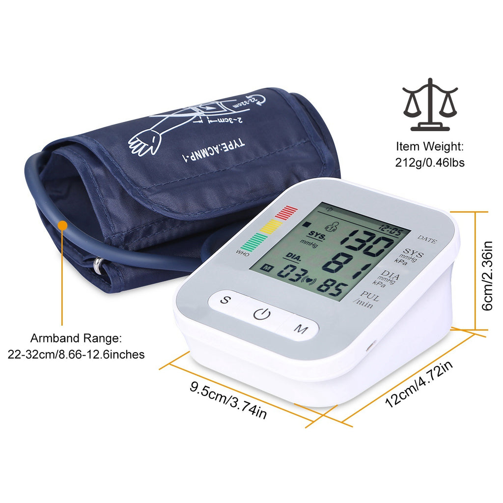 1Pc Digital Arm Blood Pressure Monitor LCD Digital Heart Beat BP Gauge Health Test With Voice