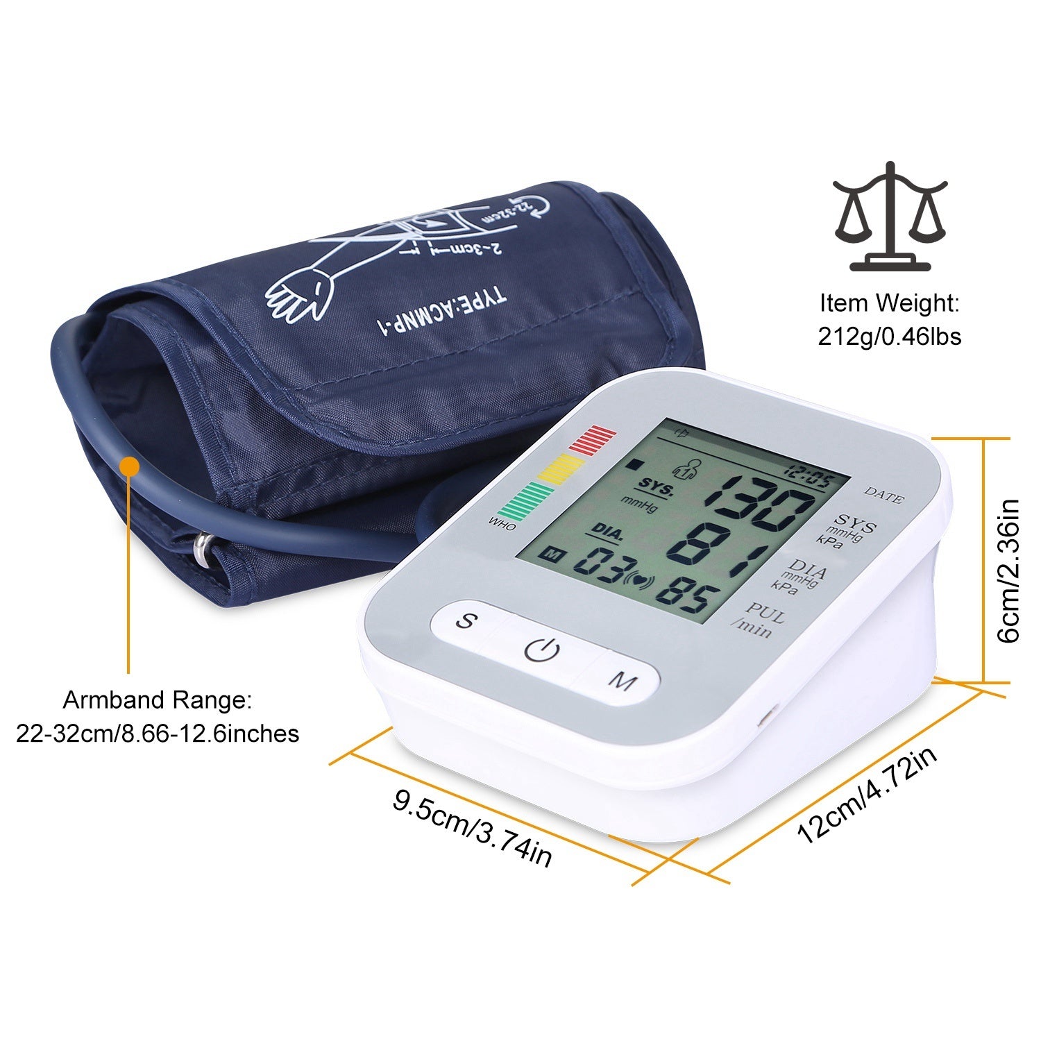 1Pc Digital Arm Blood Pressure Monitor LCD Digital Heart Beat BP Gauge Health Test With Voice