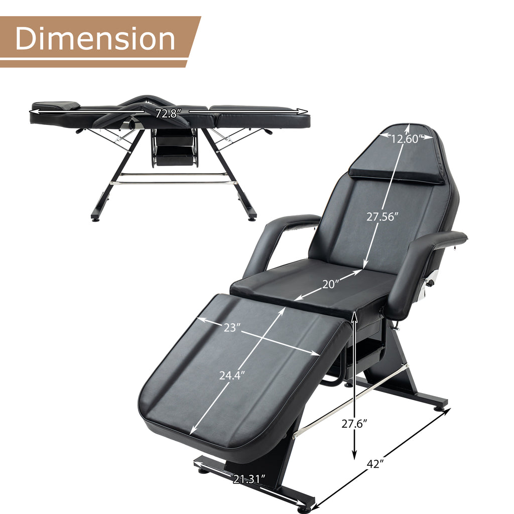 Massage Salon Tattoo Chair With Two Trays Esthetician Bed With Hydraulic Stool,Multi-Purpose 3-Section Facial Bed Table, Adjustable Beauty Barber Spa Beauty Equipment