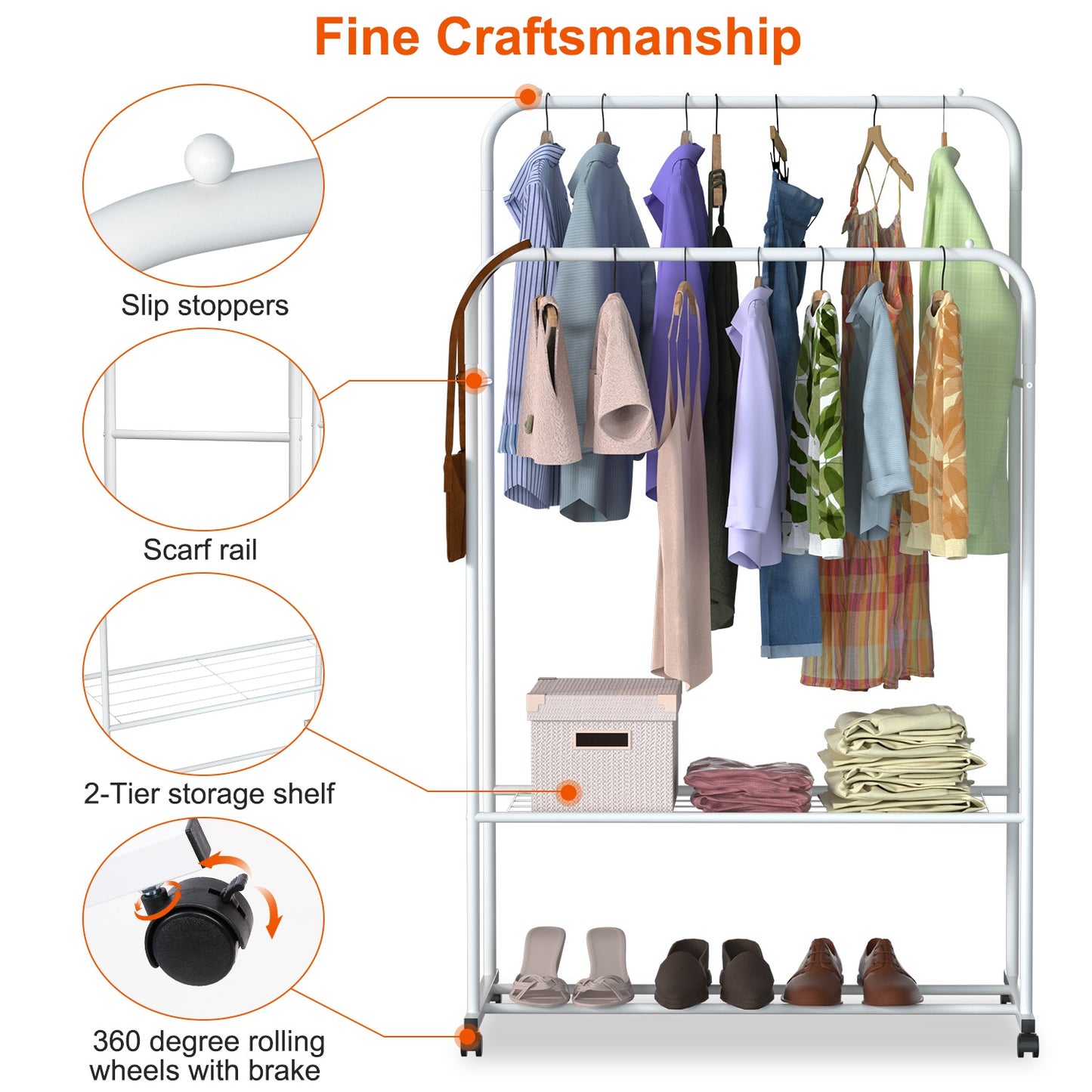 1Pc Garment Hanging Rack Clothing Hanging Rail Pillow Shoe Display Organizer Stand Rolling Wheel Clothes Organizer