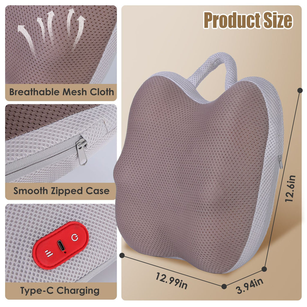 1Pc Shiatsu Back And Waist Massager With Heat Cordless Rechargeable Kneading Lower Back Massage Pillow Portable Lumbar Massager For Home Car Office