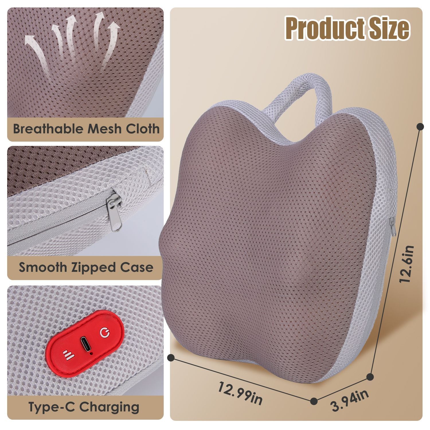 1Pc Shiatsu Back And Waist Massager With Heat Cordless Rechargeable Kneading Lower Back Massage Pillow Portable Lumbar Massager For Home Car Office