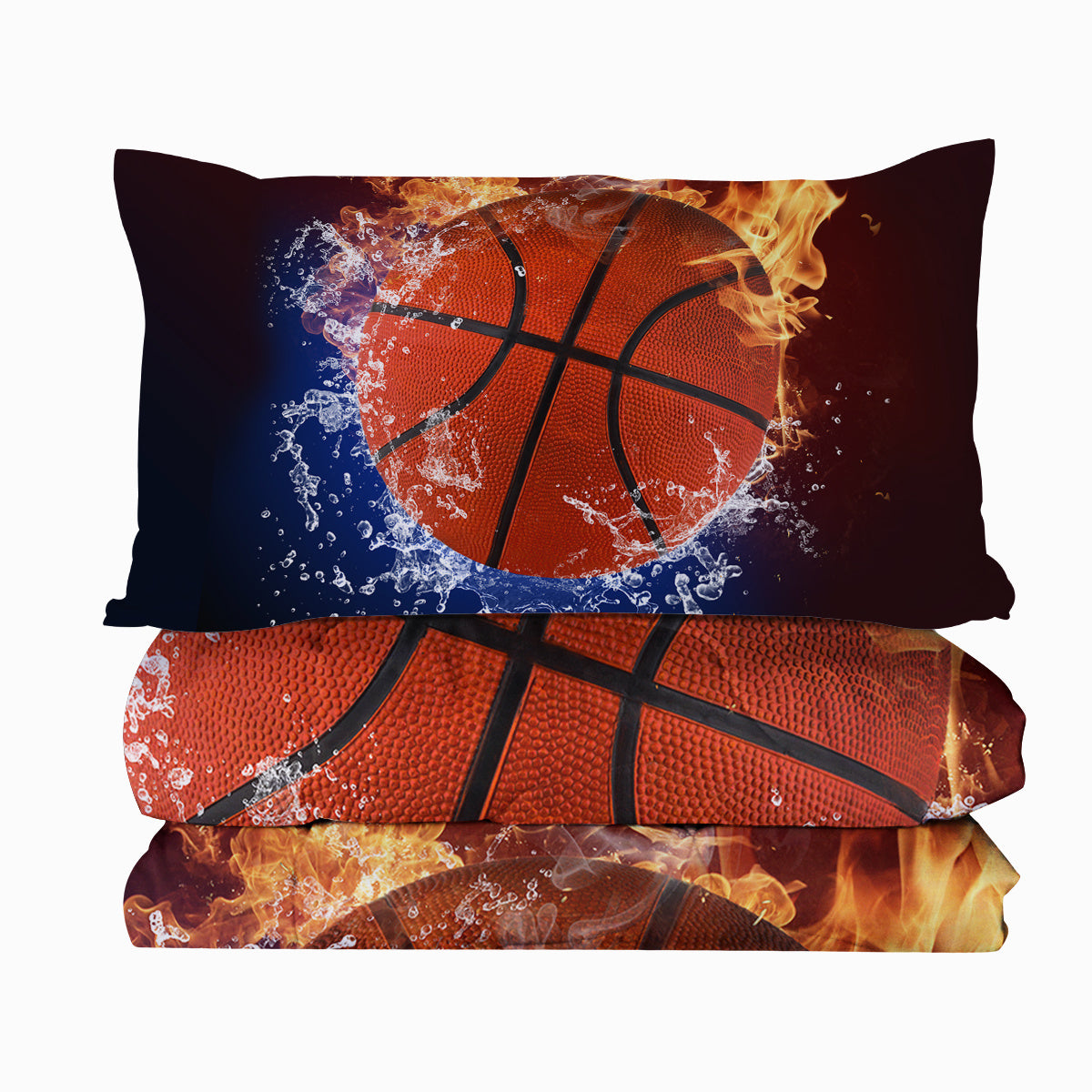 Sports Basketball Pattern Comforters Sets Twin Size 3PC Fire Water Bedding Sets For Boys Include 1 Comforter And 2 Pillowcases