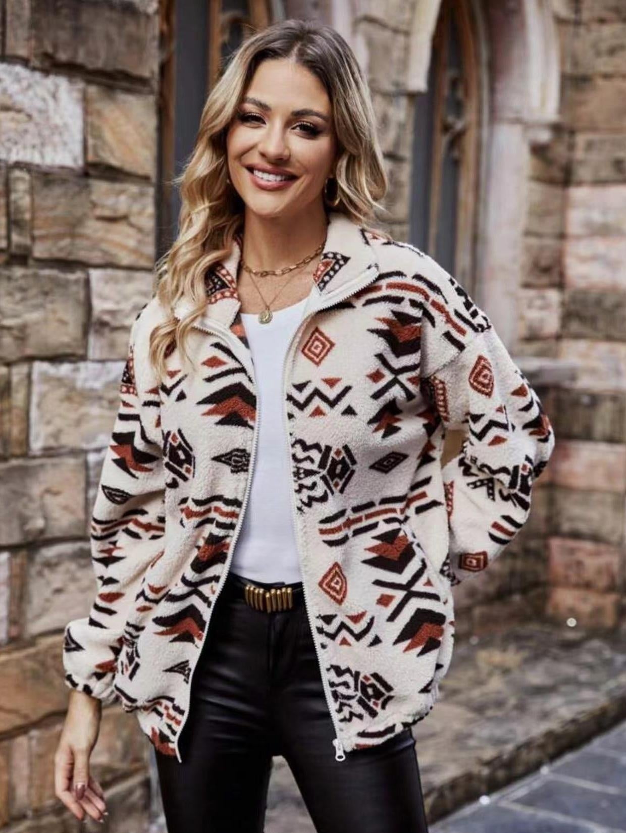 Double-sided Plush Pocket Zipper Cardigan Casual Top Coat