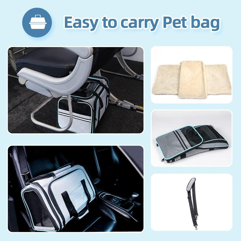 Approved Pet Carrier, Large Soft Sided Pet Travel TSA Carrier 4 Sides Expandable Cat Collapsible Carrier With Removable Fleece Pad And Pockets For Cats Dogs And Small Animals