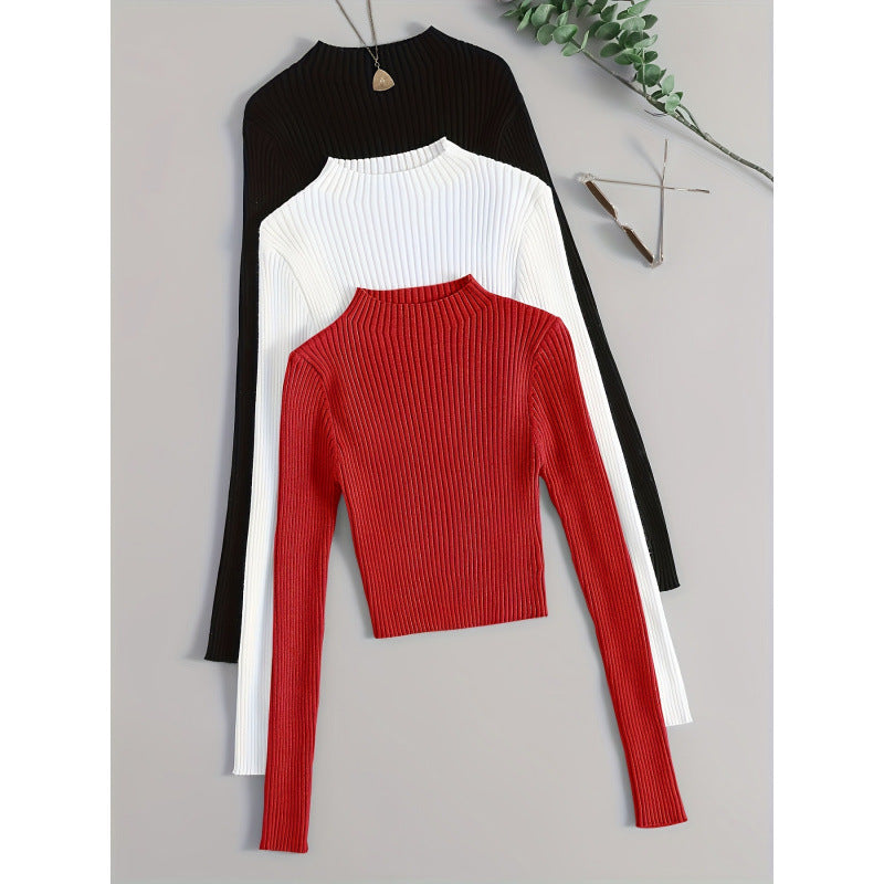 Layer 3pcs Set Stand Collar Ribbed Base Layer