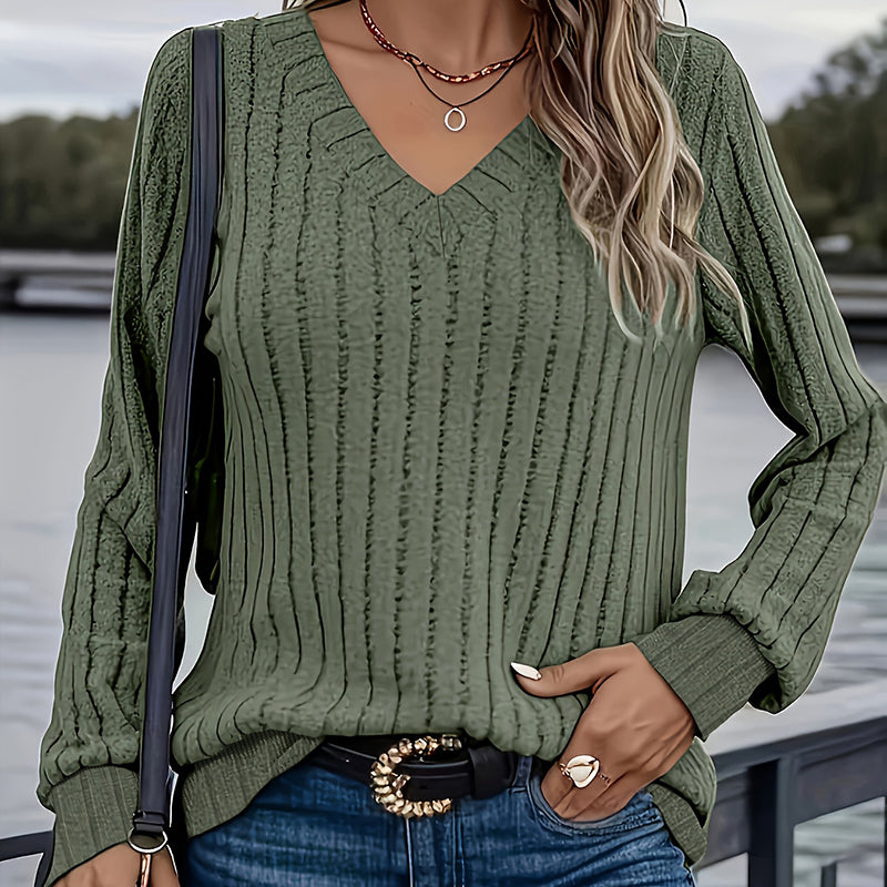 Women's Long Sleeve Blouses Shirts With Ribbed Knit Work Office Basic Tops