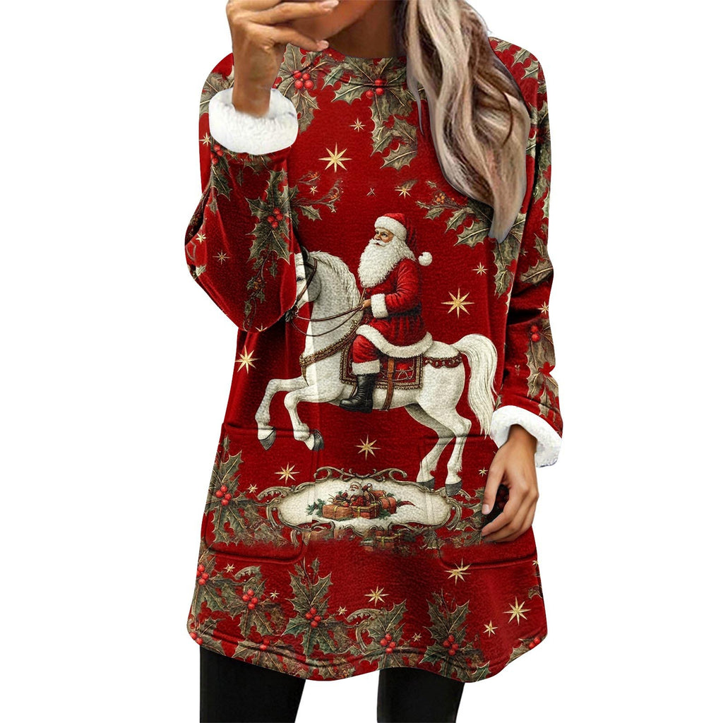 Snowman Digital Printing Casual Wide-sleeved Velvet Loose Sweater