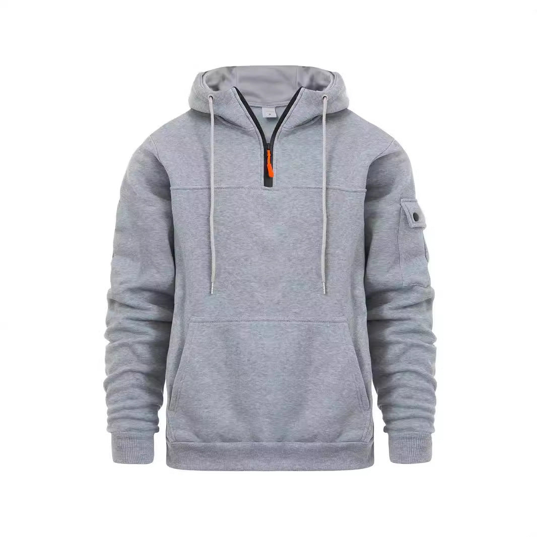 Men's Loose Sweater Half Zipper Hooded Sweatshirt