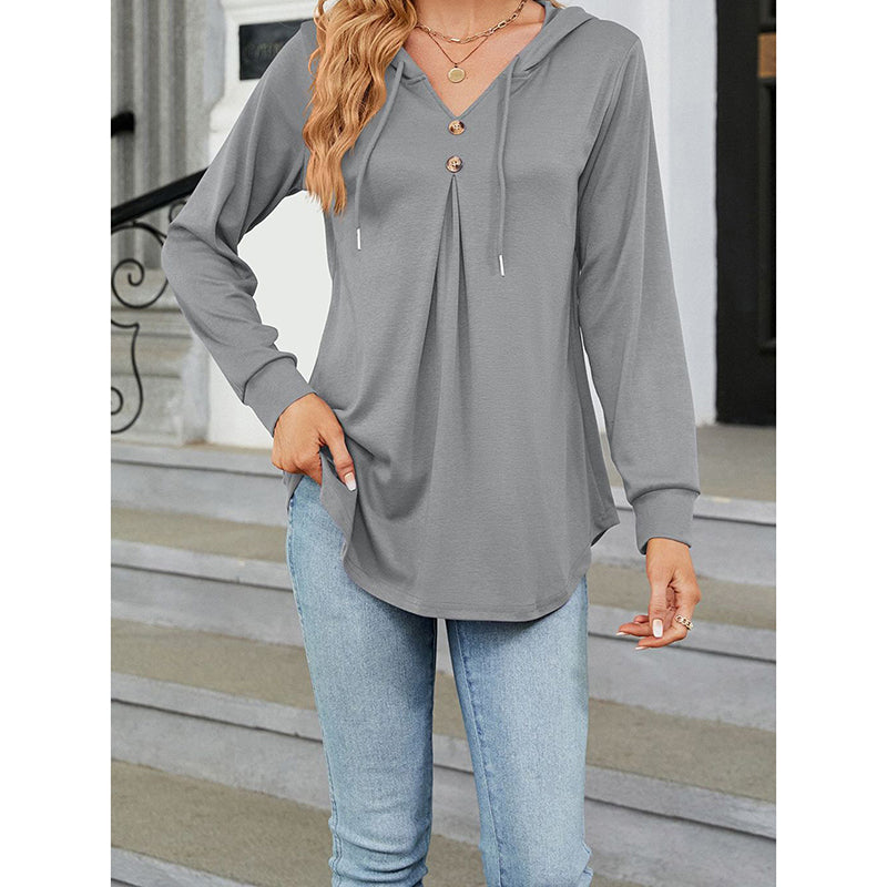 Women's Long Sleeve Hooded Tunic Tops Button Swing Pullover Hoodie Sweatshirts