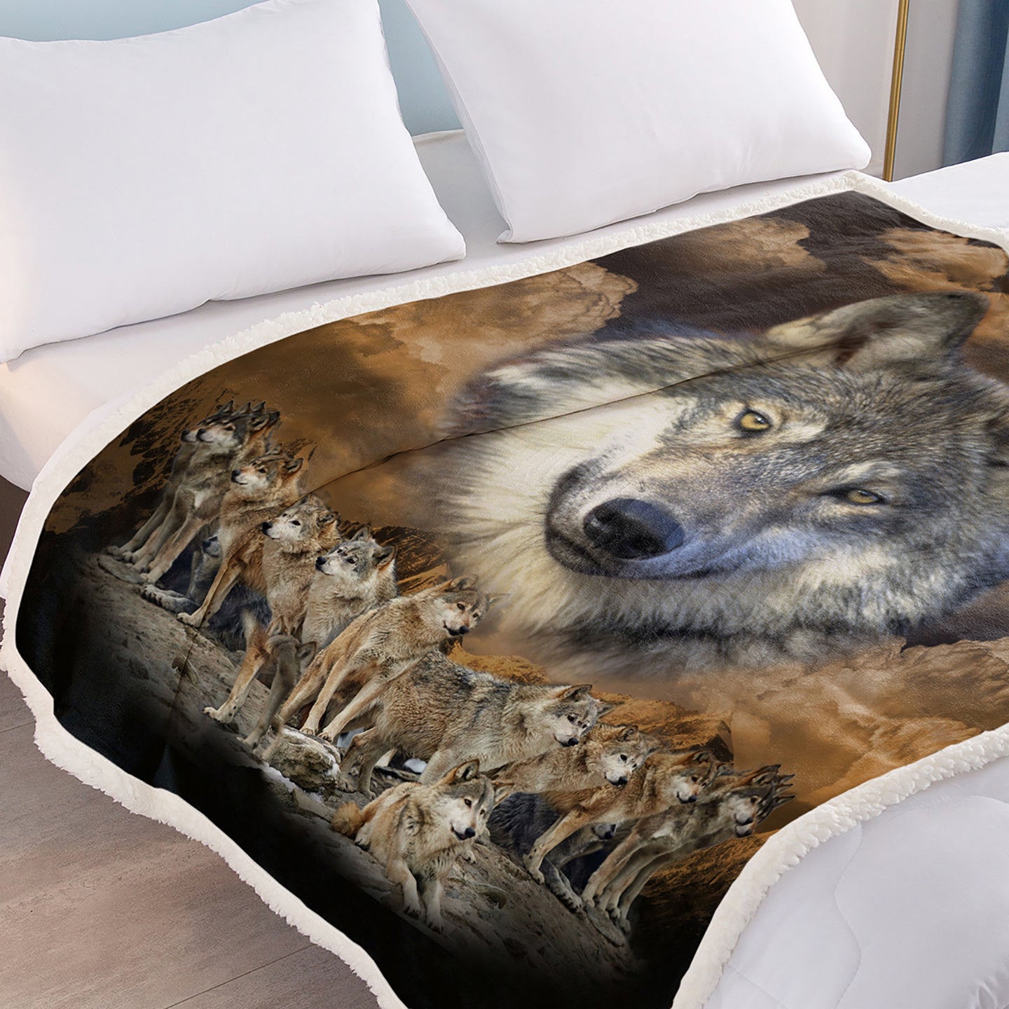 Indian Wolf Sherpa Fleece Blanket Native American Wolf Cozy Warm Fluffy Plush Blanket For Bed Couch Chair Living Room Decor 50x60 Inch 60x80 Inch